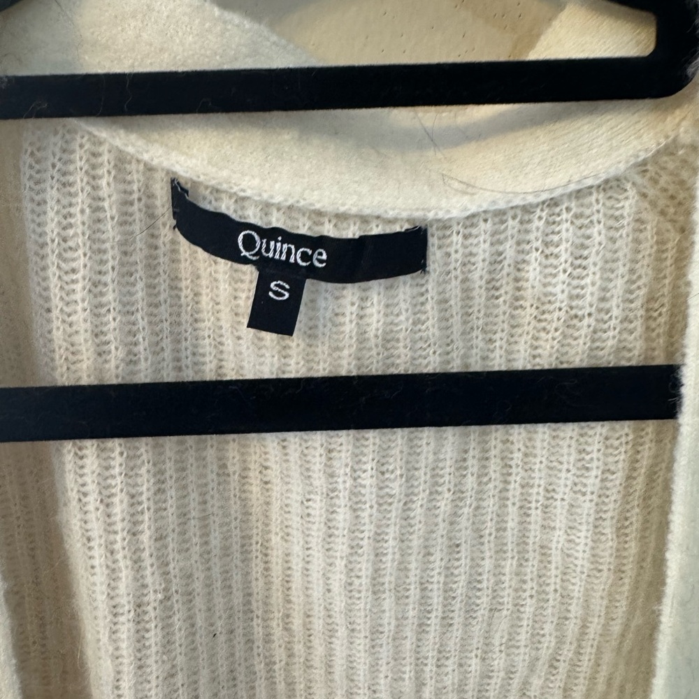 Quince Cream Cowl Neck Sweater with Cable-Knit Design